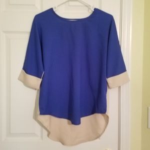 BAYO Blue + Beige Blouse Top Size Small NWOT